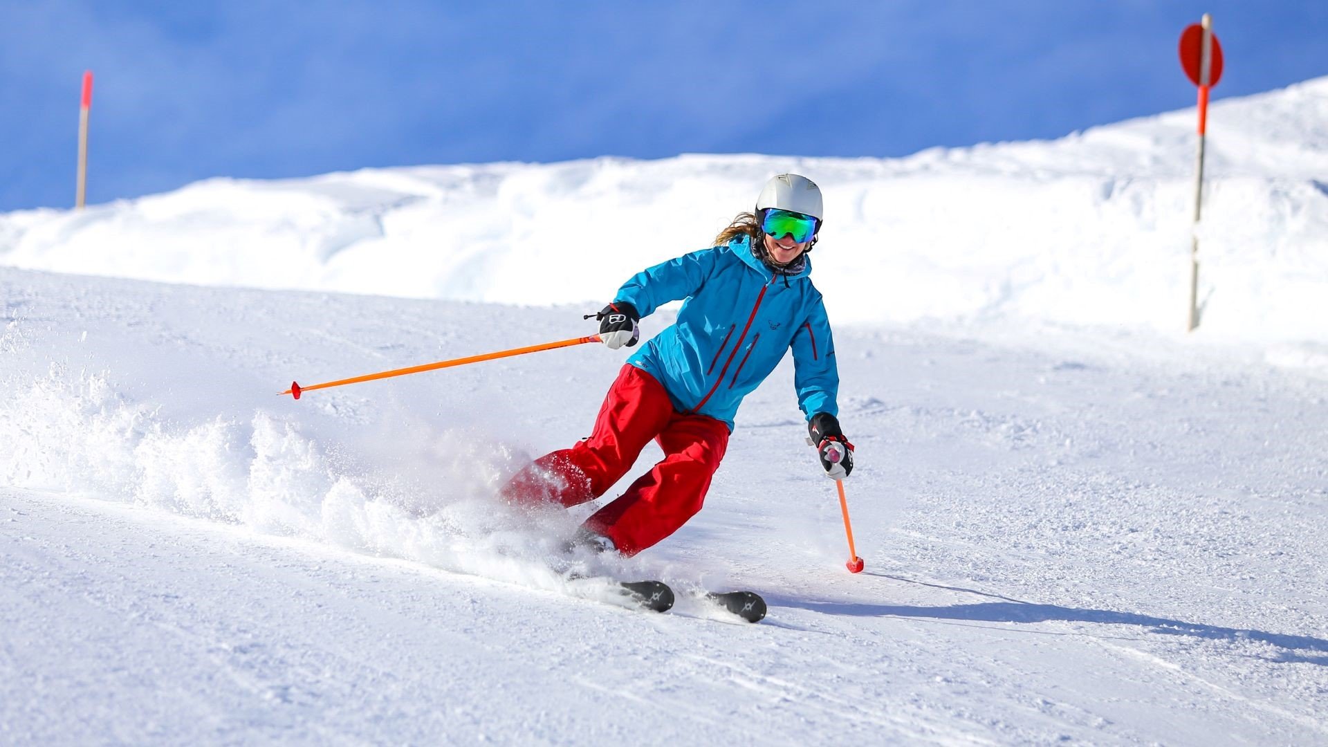 Female Riding on Ski Blades on Snow Covered Ground